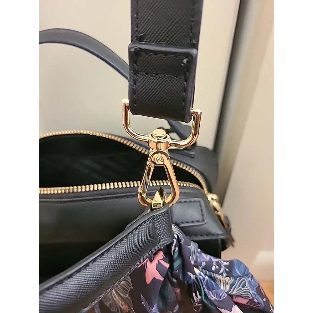 Steve Madden satchel crossbody bag Black Ribbon Gold zipper pockets - Picture 7 of 16